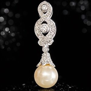 Suzanne Somers Vintage Pearl pave set CZ sterling silver slide necklace pendant